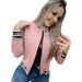 Yubnlvae Jackets for Women Women s Long Sleeve Baseball Shirt Zip Jacket Baseball Jacket Casual Jacket Pink L