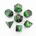 Black and Green Gemini Dice with Gold Numbers 7 Dice Set 16mm (5/8in) Chessex