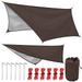 Brizi Living 9.4 x 9.3 FT Camping Tarp for Shade Cover Multifunctional Rain Tarp with Ropes Carry Bags and Ground Stakes for Camping and Picnic Brown