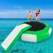 VEVORbrand Inflatable Water Trampoline 10ft Round Inflatable Water Bouncer with Yellow Slide and 4-Step Ladder Water Trampoline in Green and White for Water Sports