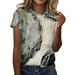 Sayhi Cute Summer Tops For Women Plus Size Tops O Neck Print Short Sleeve T Shirt Tops Compression T Shirt Women