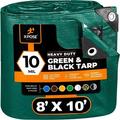 Heavy Duty Poly Tarp 8 Feet x 10 Feet 10 Mil Thick Waterproof UV Blocking Protective Cover - Reversible Green and Black - Laminated Coating - Rustproof Grommets - by Xpose Safety