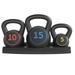 Topeakmart Kettlebell Set 3-Piece Wide Handle HDPE Coated 5lb 10lb 15lb Weights Kettlebells with Storage Rack