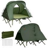Gymax 2-Person Outdoor Camping Tent Cot Compact Elevated Tent Set W/ External Cover Green