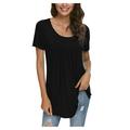 Women s Fashion Round Neck Short Sleeves Pure Color Casual Loose T-shirt Top Black Stretch Shirts for Women Long Sleeve Compression Shirt Women