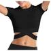 Women Crop Tops Tummy Cross Short Sleeve Sport Shirt For Yoga Juniors Graphic Tops Compression Shirt Long Sleeve Short Sleeve Shirts Women Women Active Wear Tops Raglan T Shirt Women Polyester Womens