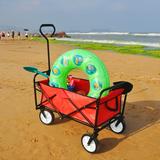 Beach Wagons with Big Wheels for Sand Sturdy Steel Frame Collapsible Wagon Foldable Wagon Grocery Wagon with 2 Mesh Cup Holders Adjustable Handle for Garden Shopping Picnic Beach Red Q3809