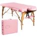Topbuy Portable Massage Table Adjustable Spa Bed Wooden Legs with Face Cradle & Carry Case Pink