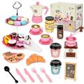 Tea Set for Little Girls Noetoy Kids Tea Set 38 PCS Pink Tea Party Set with Cake Stand and Dessert Play Food Princess Tea Party Time & Kids Kitchen Pretend Play (Pink)