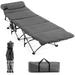 Costway Folding Retractable Travel Camping Cot w/Removable Mattress & Carry Bag Grey