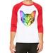 Unisex Rainbow Cat B811 White/Red C5 3/4 Sleeve Baseball T-Shirt 2X-Large