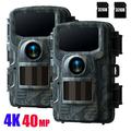 CAMPARK 2 Pack Trail Camera with SD Card 40MP 4K Game Hunting Deer Camera with Infrared Night Vision Waterproof Motion Activated Trail Cam for Wildlife Monitoring Home Security Camera