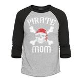 Shop4Ever Men s Pirate Mom Skull and Crossbones Raglan Baseball Shirt Small Heather Grey/Black