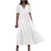 Ganfancp Womens Short Sleeve Dress Tennis Dress Women s Fashion V-neck Loose Short Sleeve Solid Mid-Calf Dress Swing Long Dress dress with shorts underneath