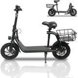 Dazone 450W 36V Folding Electric Scooters E-Scooter 12 inches Tires Sports Electric Scooter with Seat Adult Electric Bike Ebike Biycle Electric Moped for Adult Commuter Black