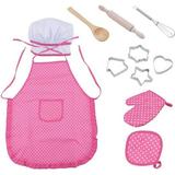 JMH Girls Kitchen Play Set 11pcs Cook Set for Kids - Pretend Play Toys in Pink with Dress up Costume and Accessories