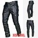 Mens Motorcycle Black Leather Pants Jeans Style Motorcycle Riding Pants for Biker with 5 Pockets