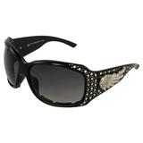 Rodeo Queen Angel Padded Motorcycle Bling Sunglasses for Women Black Frame w/ Bling Rhinestones & Smoke Gradient Lens