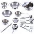 Kids pots and Pans playset Stainless Steel Pretend Kitchen Toy Kids Play Kitchen Accessories Mini Cooking Toys Montessori Kitchen playset Play Kitchen Toys for Toddlers