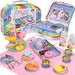 ALING 44 Pcs Tea Set Toys For Kids Kitchen Toys Afternoon Tea Set For Little Girls Princess Tea Party Play Toy Boy Girl Educational Toy Gift Set-Includes Tea Set 20 Desserts Tablecloth Carrying Box