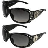 Rodeo Queen 2 Pairs of Fashionable Foam-Padded Motorcycle Sunglasses for Women Black Frame w/ Bling Rhinestones & Smoke Gradient Lenses