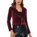 Allegra K Women s Velvet Notched Lapel Zipper Cropped Motorcycle Jacket