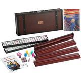 166 American Mahjong High-End Mahjong Suitcase Limited Edition Embedded Masterpiece Background 4 Wooden Pushers + Racks 166 Numbered Tiles Complete American Mahjong Set in Leather Suitcase Van Gogh