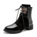 Juebong Women s Colorblock Ankle Boots All-Season Casual Leather Motorcycle Boots Fashion Lace Up Booties Black 5.5