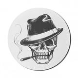 Skull Mouse Pad for Computers Monochromatic Graphic of a Deadly Smoking Gangster Skeleton Head with a Hat Round Non-Slip Thick Rubber Modern Mousepad 8 Round Dark Grey and White by Ambesonne