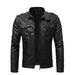 Xerarch Men s Plus Size Leather Motorcycle Biker Long Sleeve Collar Zipper Coat Jacket Stand Collar Motorcycle Leather