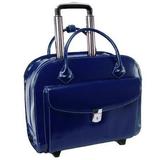 15.6 in. Granville Leather Wheeled Ladies Laptop Case Navy - 16.75 x 7.25 x 14.5 in.