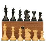 Fierce Knight Staunton Chess Set Ebonized & Boxwood Pieces with Walnut Chess Box - 4 King