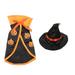 1 Set of Halloween Pet Dog Cat Decorative Printing Pumpkin Cloak Hat Set