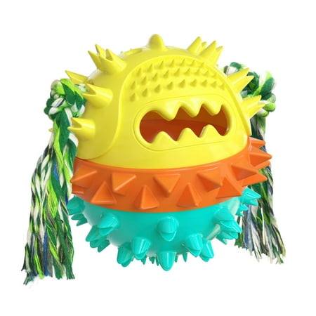 OAVQHLG3B Dog Toys for Aggressive Chewers Molar Squeaky Bouncing Treat Ball Toy for Dogs 4 in 1 Interactive Pet Toy with Bite Rope Durable Dog Chew Toys for Puppy Small Medium Large Dogs