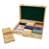 GSE Games & Sports Expert Casino Solid Wood Poker Chip Carry Case with 3 Wooden Chip Trays. Easily Holds Poker Cards and 300 Count Poker Chips - Oak