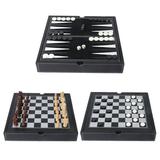 GSE Games & Sports Expert 3-in-1 Black Leather Chess Checkers and Backgammon Tabletop Board Game Combo Set with Storage for Kids and Adults