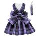 Plaid Dog Dress Harness and Leash Puppy Dresses for Small Medium Dogs Female Adjustable Doggie Summer Dresses Yorkie Chihuahua Dog Clothes Girl Pet Apparel for Cats