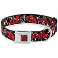 Marvel Comics Pet Collar Dog Collar Metal Seatbelt Buckle Spider Man Poses Spider Web Sketch Black White Red 15 to 24 Inches 1.0 Inch Wide