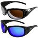 2 Pairs of Global Vision Marilyn-2 Plus Women s Padded Motorcycle Riding Sunglasses Bling Black Frames with Driving Mirror & Blue Mirror Lenses