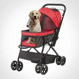 KARMAS PRODUCT Folding Dog Stroller Travel Cage Stroller for Pet Cat Kitten Puppy Carriages - Large 4 Wheels Elite Jogger - Single or Multiple Pets Red