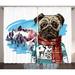 Pug Curtains 2 Panels Set Sketch Style Dog with Winter Clothes Scarf Sweater Mountains Background Open Sky Image Window Drapes for Living Room Bedroom 108W X 90L Inches Ruby Blue by Ambesonne