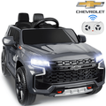 Chevrolet Tahoe Ride on Toys 12V Powered Ride on Cars with Remote Control 4 Wheels Suspension Safety Belt MP3 Player LED Lights Battery Powered Electric Vehicles for Boys & Girls Gray