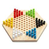 Dcenta Portable Chinese Checker Game Set Rubber Wood Chinese Checkers Classic Chinese Strategy Board Game Children Puzzle Game