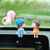 Kuluzego Couple Cute Ornaments Bobbleheads Couple Figure Figurines Balloon Ornaments for Car Dashboard Car Interior Dashboard Decoration Accessories for Women Girls Gifts