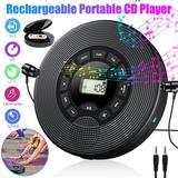 Portable CD Player with Stereo Headset EEEkit Personal Anti-Skip CD Music Player with HiFi Speakers Rechargeable CD Walkman with LCD Display/AUX Output for Home Travel Teens Music Lover - Black