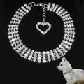 Shulemin Bling Rhinestone Dog Collars Puppy Necklace with Heart Charm for Small Dogs Silver S