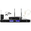 Technical Pro Professional Dual UHF Wireless Microphone Lapel and Headset System Set w/ XLR outputs one 1/4 mixed