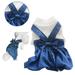 Dog One Piece Bowknot Dress Doggie Party Gowns Puppy Princess Dress Pet Prom Clothes Cute Pet Dress Blue X-Small