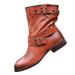 Plus Size Ankle Boots for Womens US Wide Fit Low Block Heel Buckle Warm Fleece Winter Snow Shoes Cowboy Boots Motorcycle Boots Combat Boot Sale Clearance US Size 4 5 6 7 8 9