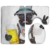 CHAPLLE Silly Crazy Pug Dog Dressed Up As Bavarian Gingerbread As Collar Isolated 3 Piece Bathroom Rugs Set Bath Rug Contour Mat and Toilet Lid Cover